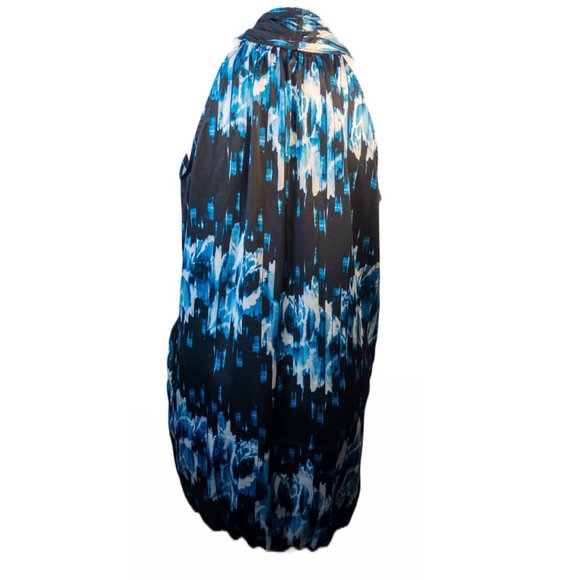 Derek Lam Size Medium Dress Black Blue Surplice Bubble Hem Pockets Faux Wrap - Picture 5 of 12